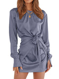 Lunimesd Long Sleeve Round Neck Tie Dress