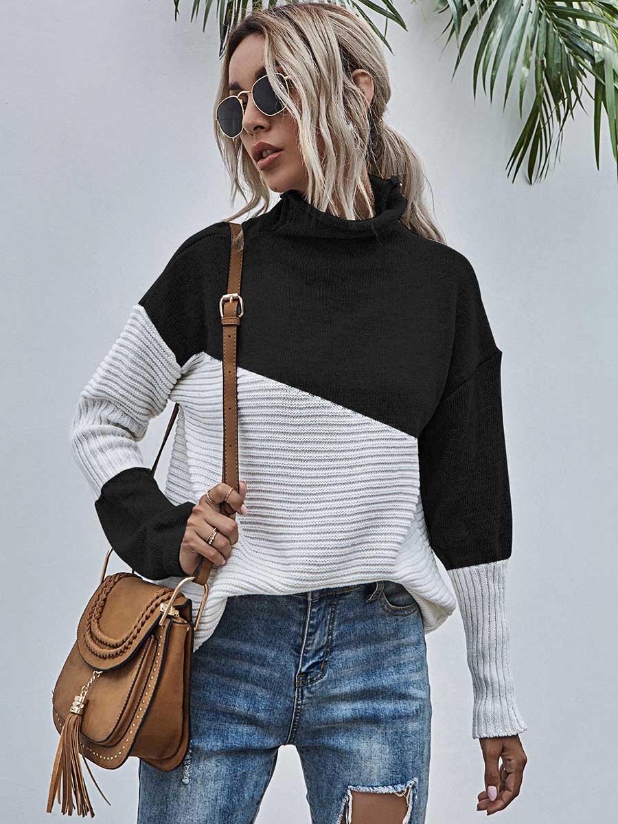 Color Clash Pullover Sweater