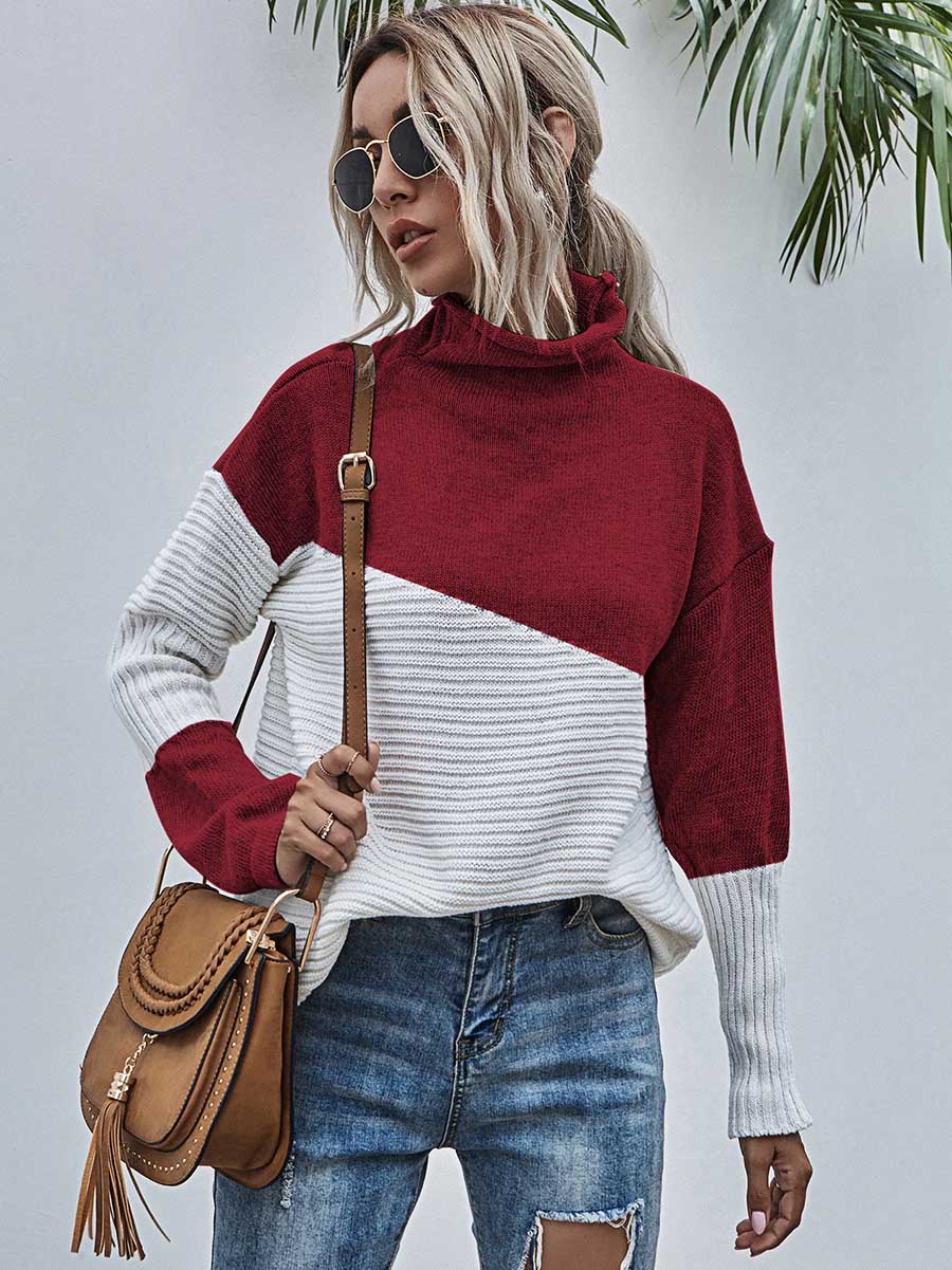 Color Clash Pullover Sweater