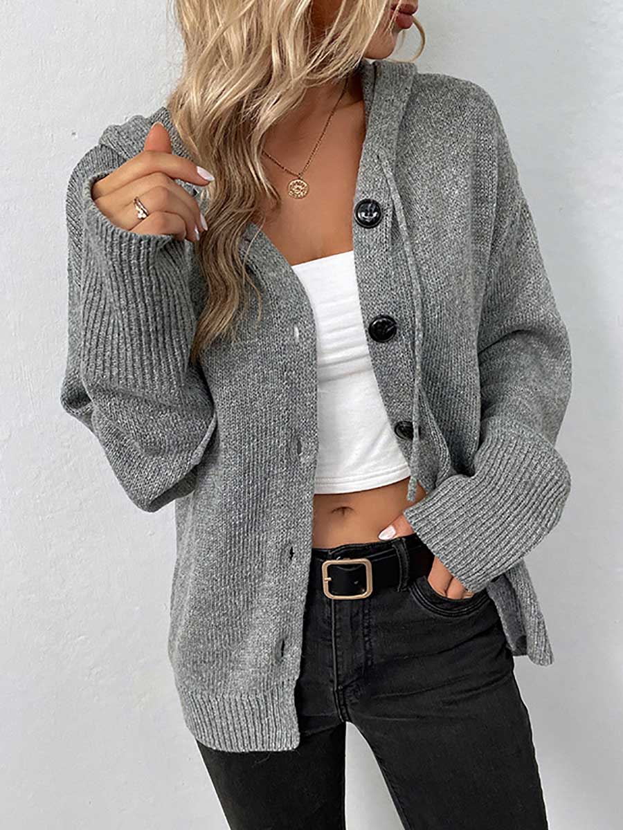 Lunimesd Hooded Drawstring Knit Cardigan Jacket