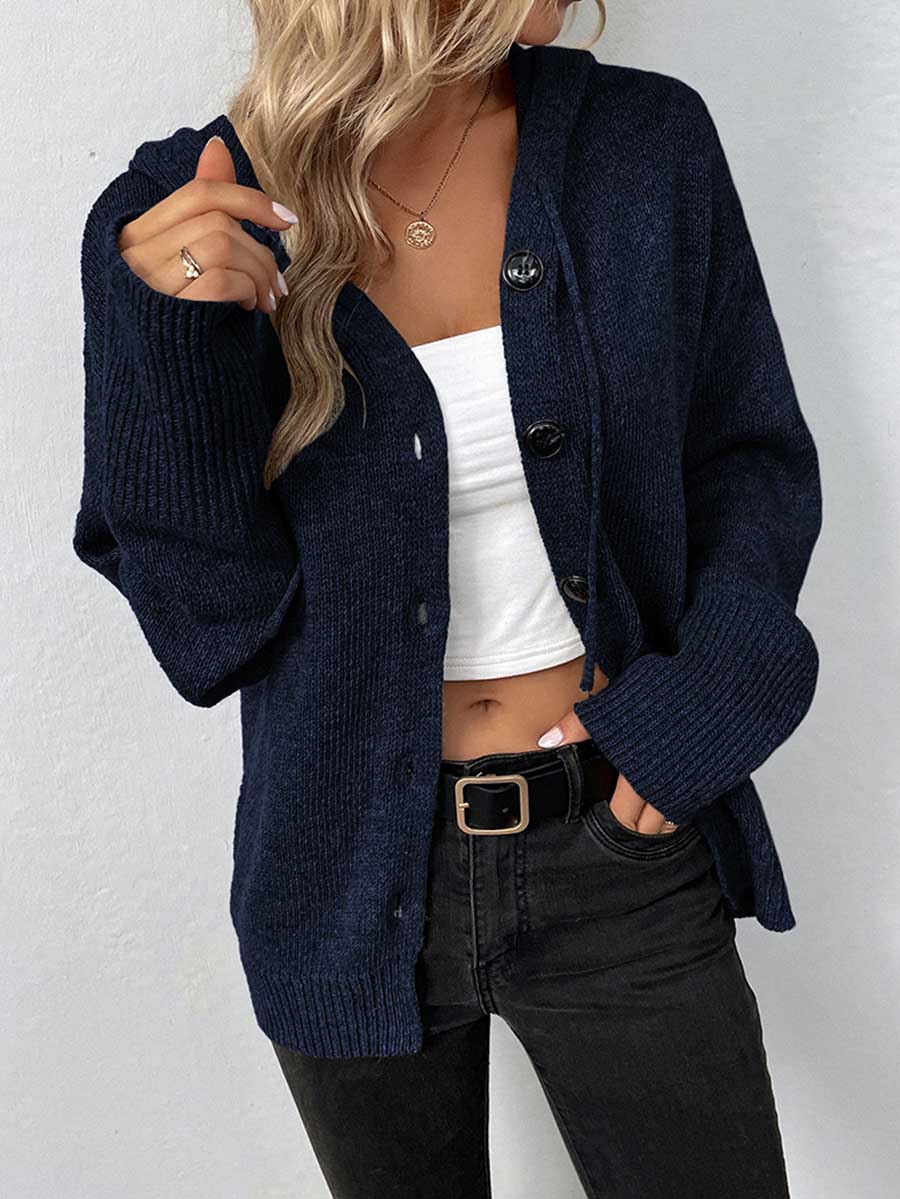 Lunimesd Hooded Drawstring Knit Cardigan Jacket