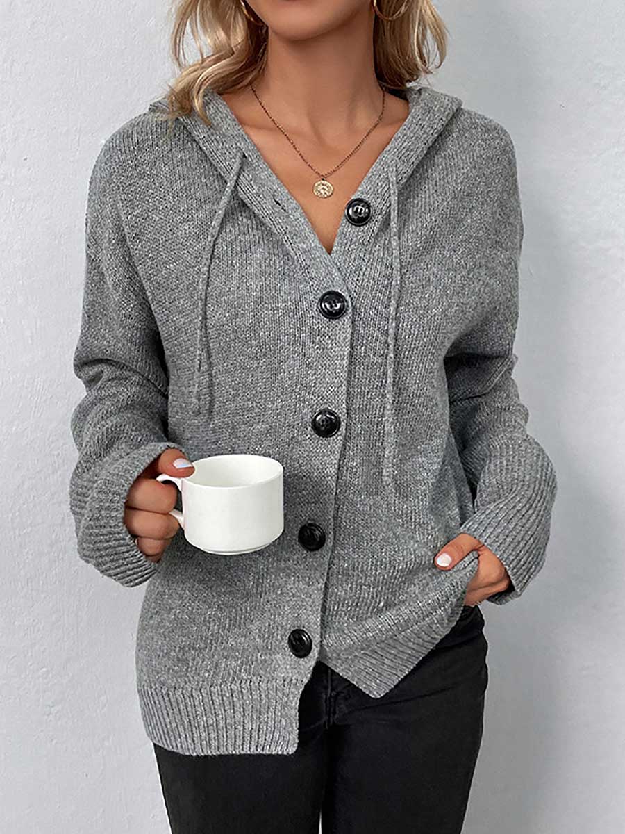 Lunimesd Hooded Drawstring Knit Cardigan Jacket
