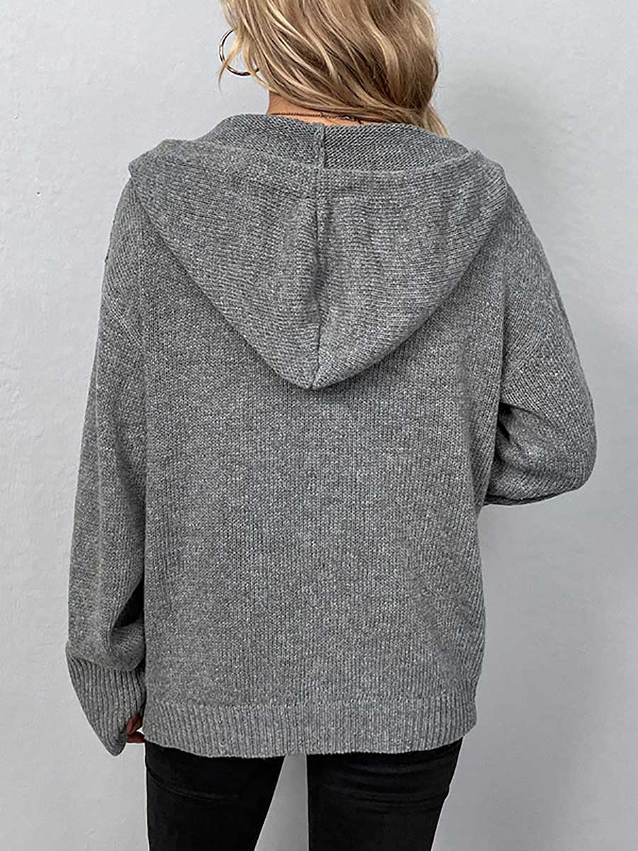 Lunimesd Hooded Drawstring Knit Cardigan Jacket