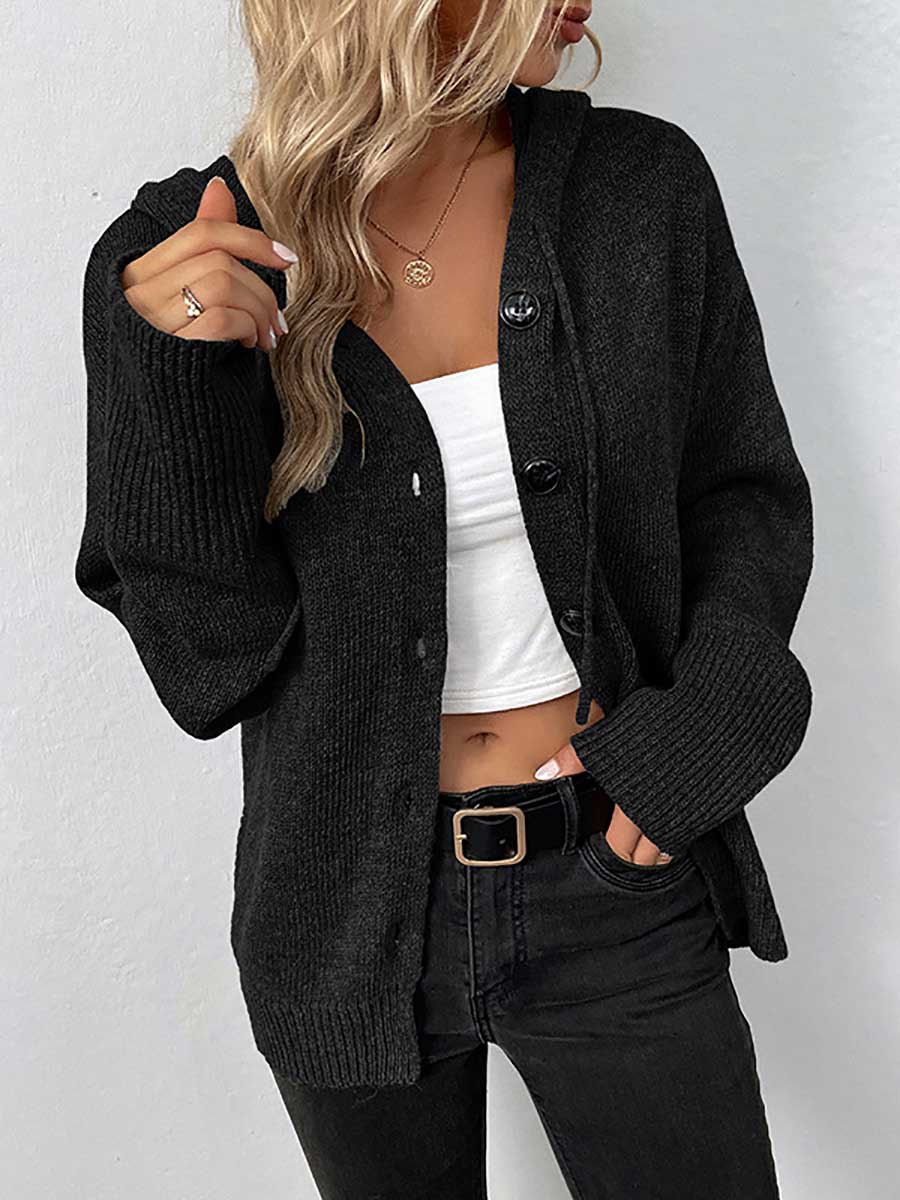 Lunimesd Hooded Drawstring Knit Cardigan Jacket