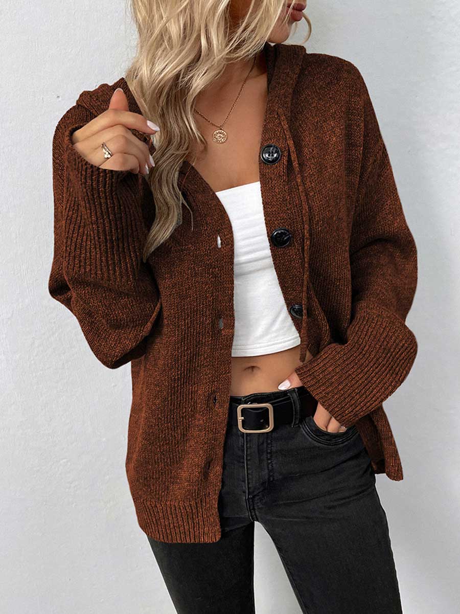 Lunimesd Hooded Drawstring Knit Cardigan Jacket