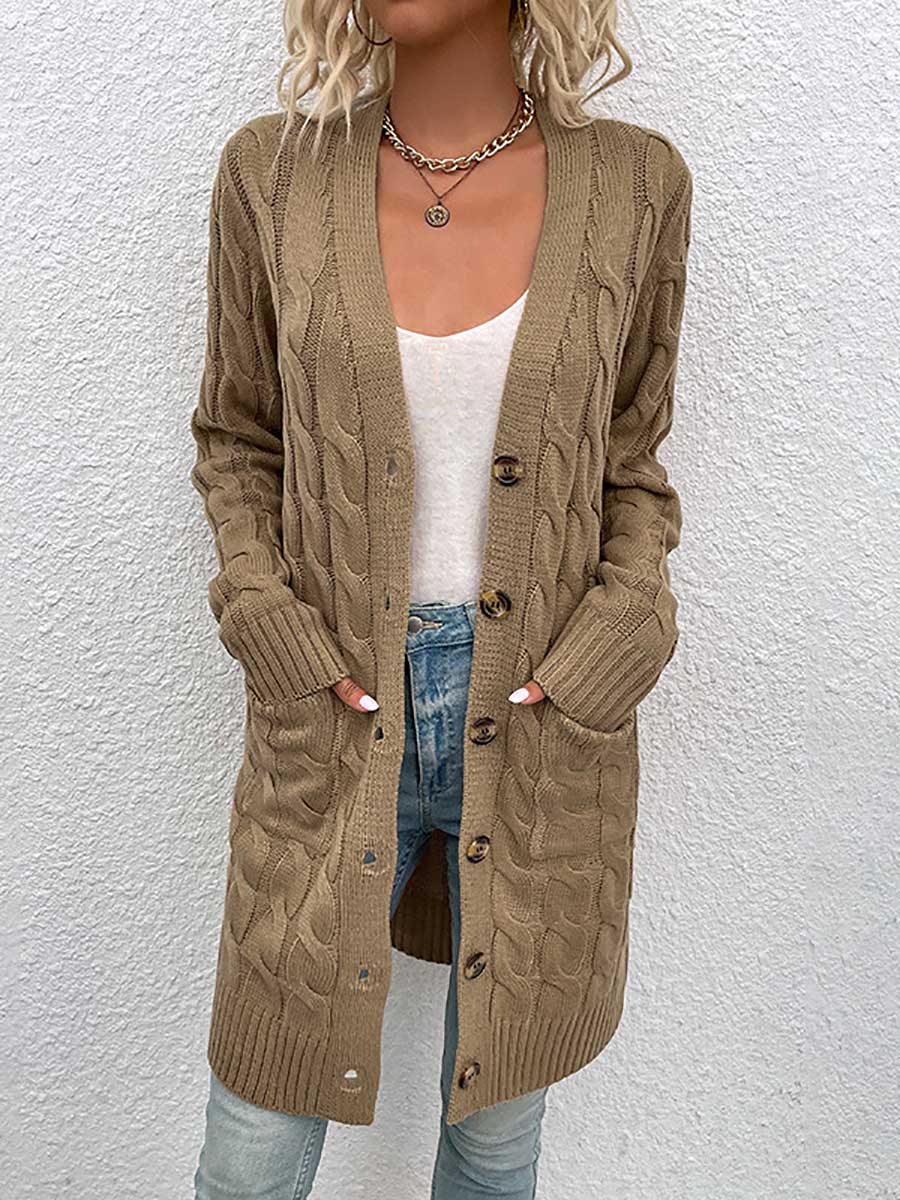 Lunimesd Long Twist Sweater Button Cardigan