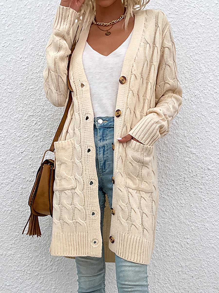 Lunimesd Long Twist Sweater Button Cardigan