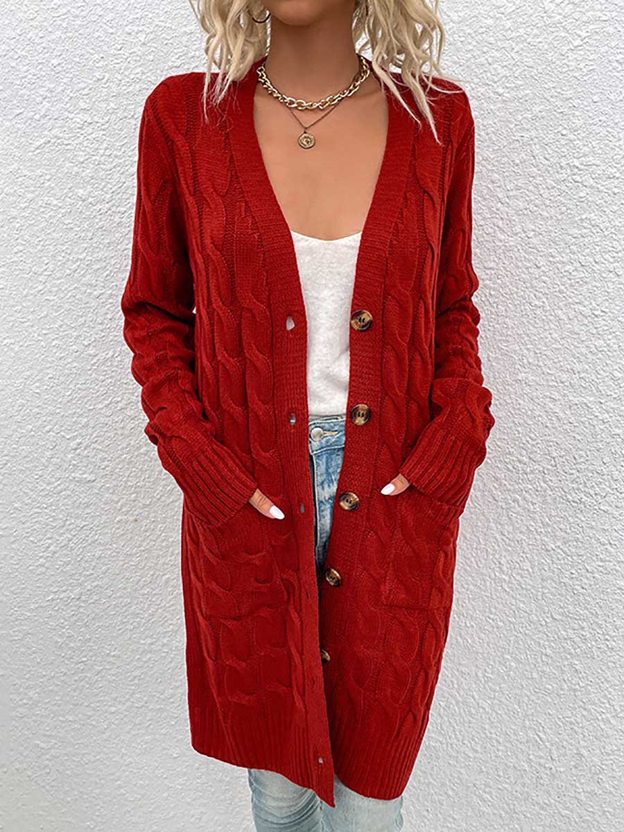 Lunimesd Long Twist Sweater Button Cardigan