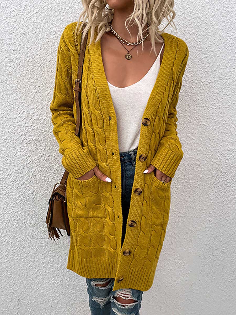 Lunimesd Long Twist Sweater Button Cardigan