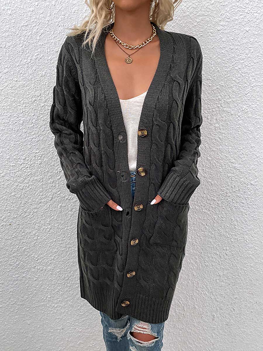 Lunimesd Long Twist Sweater Button Cardigan