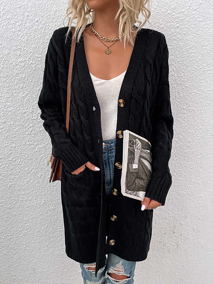 Lunimesd Long Twist Sweater Button Cardigan