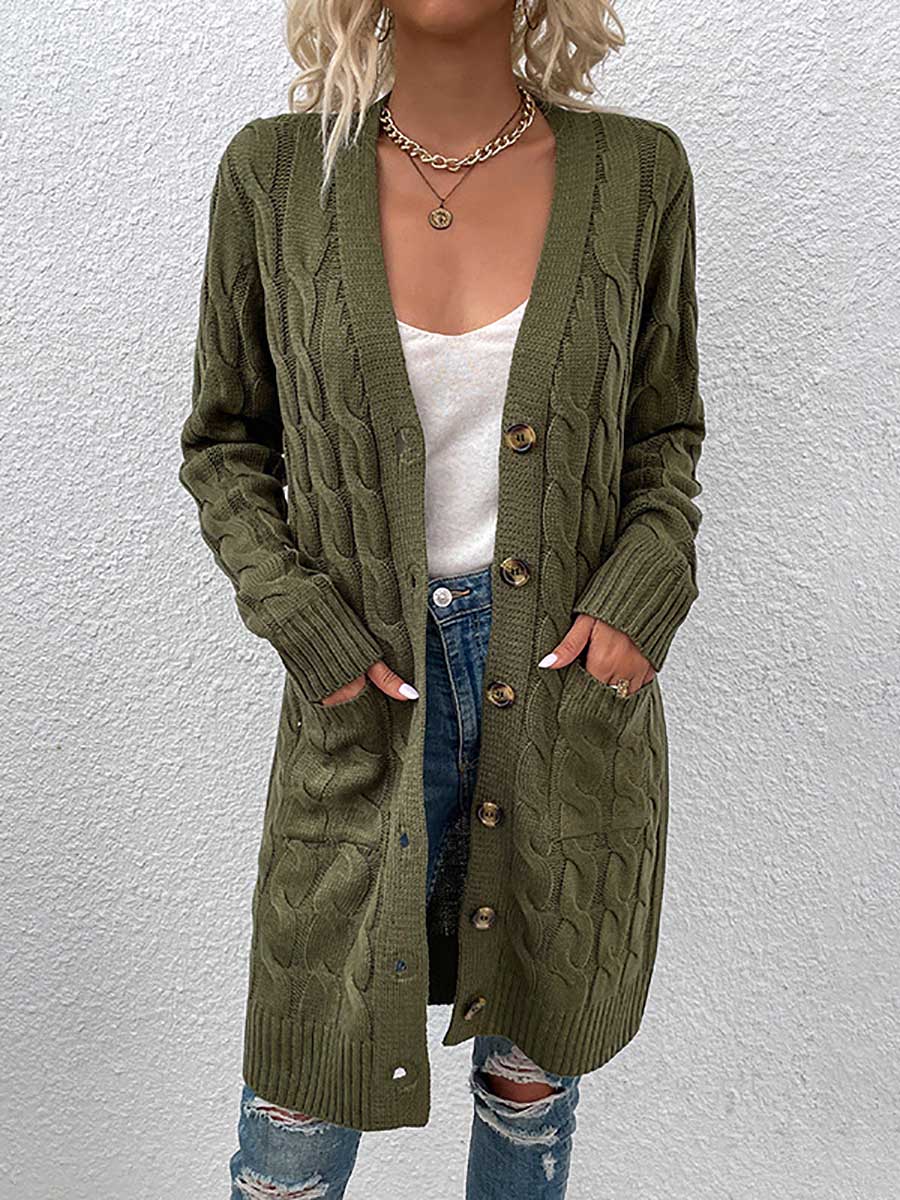 Lunimesd Long Twist Sweater Button Cardigan