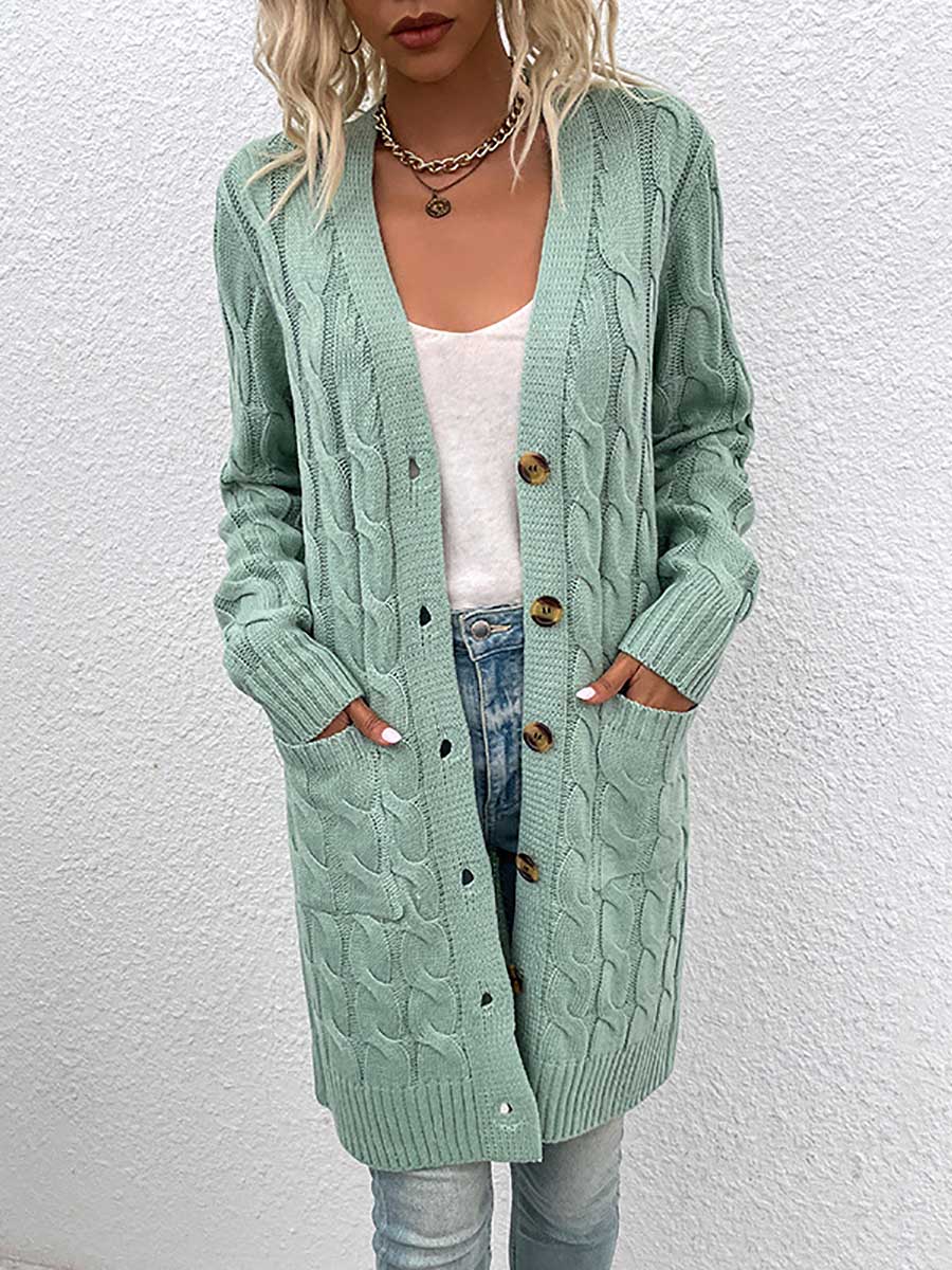 Lunimesd Long Twist Sweater Button Cardigan