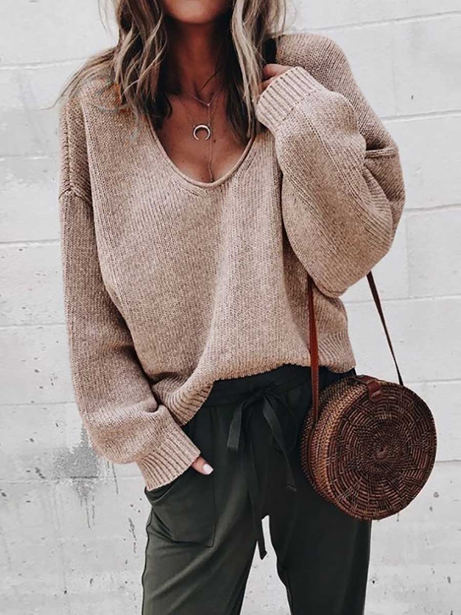 Lunimesd V-neck long sleeve sweater knit