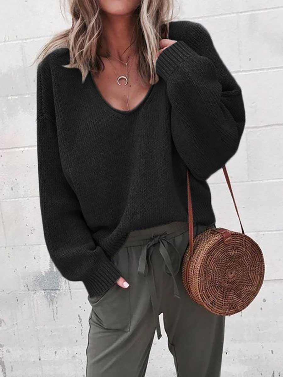Lunimesd V-neck long sleeve sweater knit