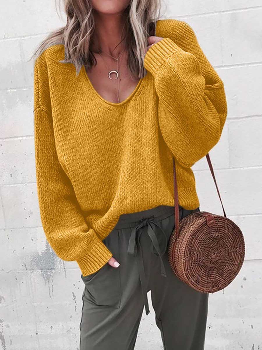 Lunimesd V-neck long sleeve sweater knit
