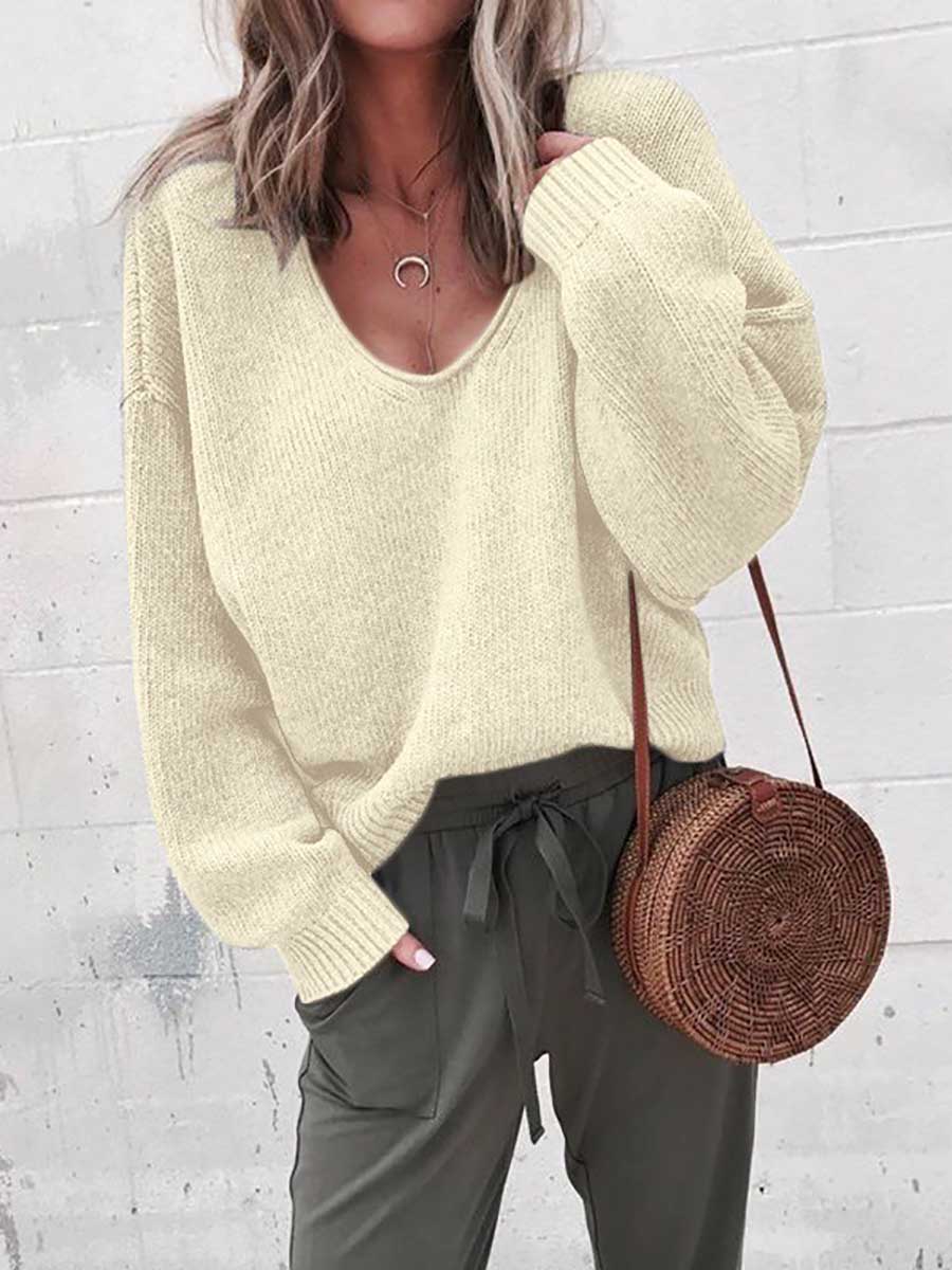 Lunimesd V-neck long sleeve sweater knit