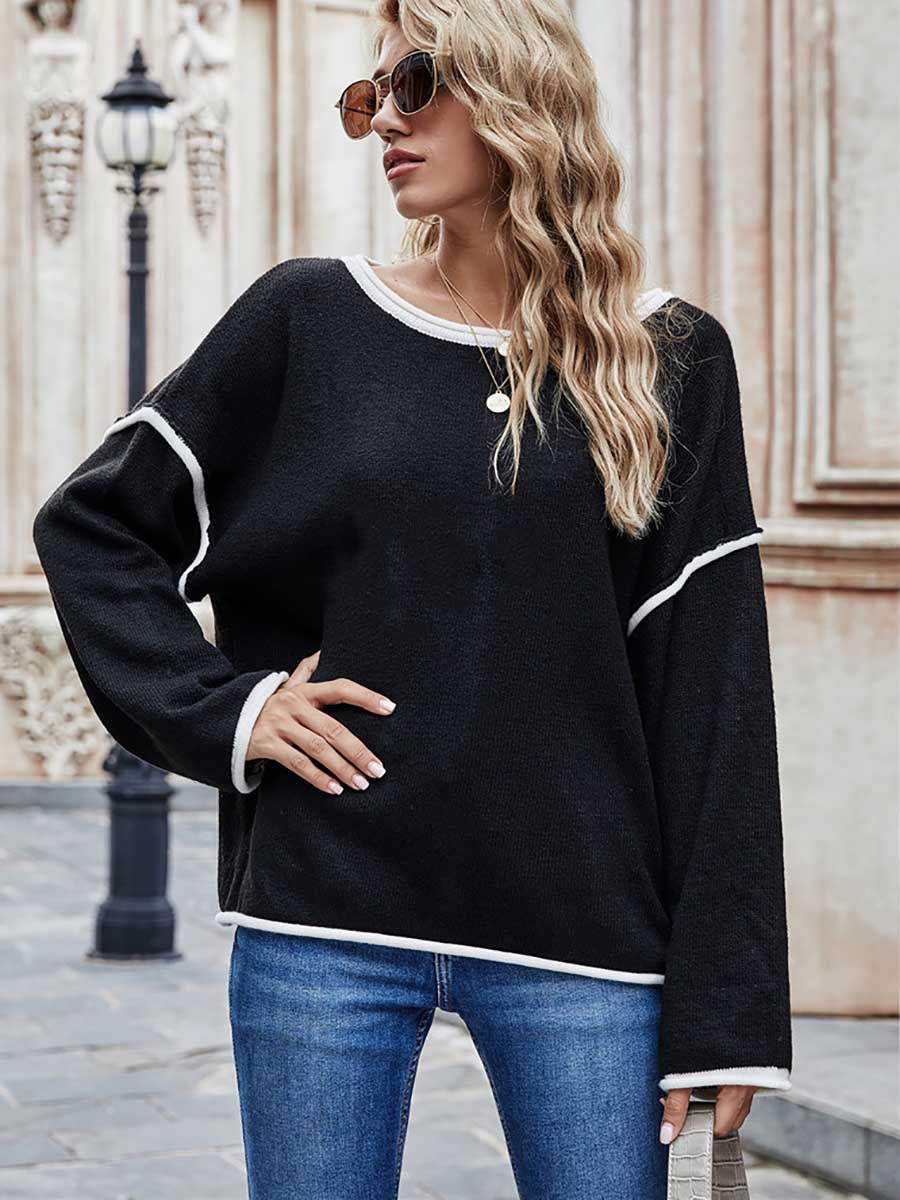 Veleaee Crew Neck Knit Loose Sweater