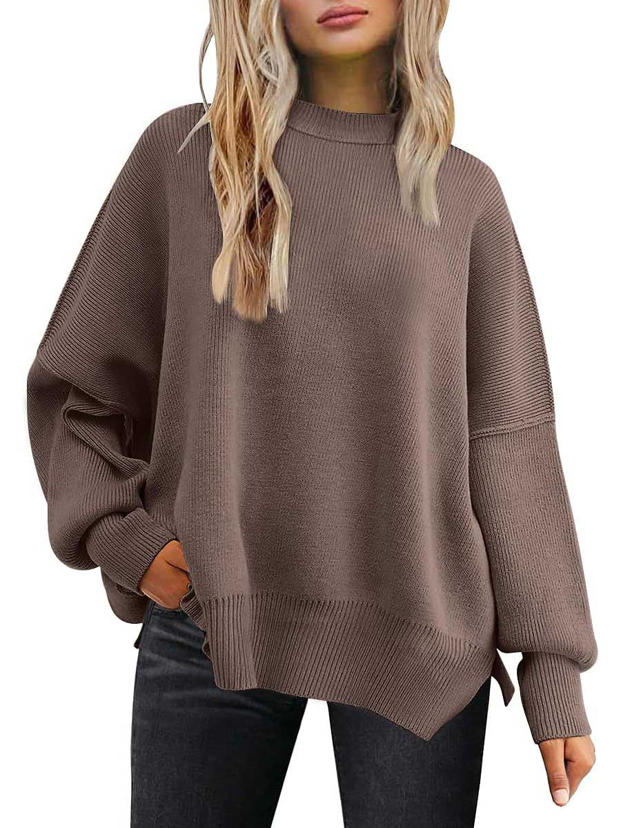 Crew Neck Batwing Long Sleeve Sweater