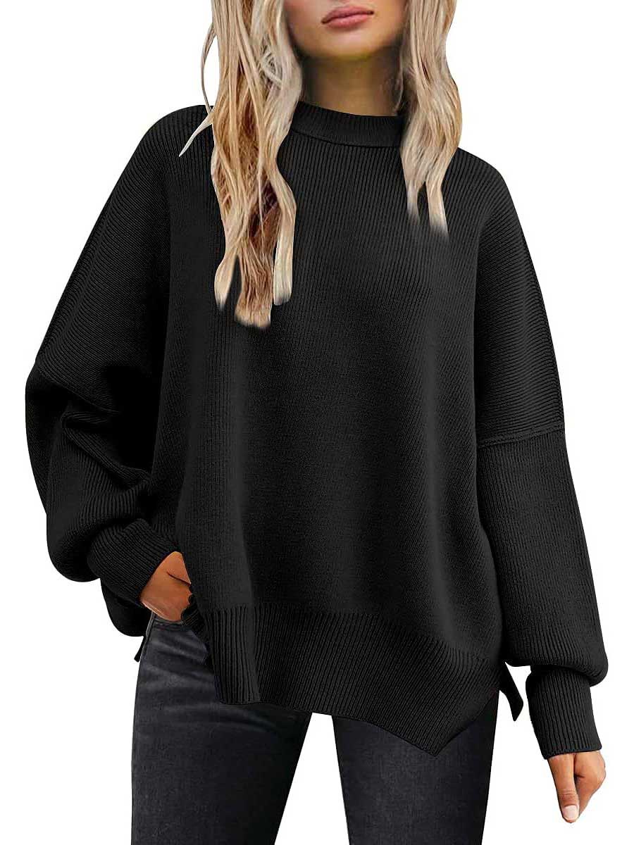 Crew Neck Batwing Long Sleeve Sweater
