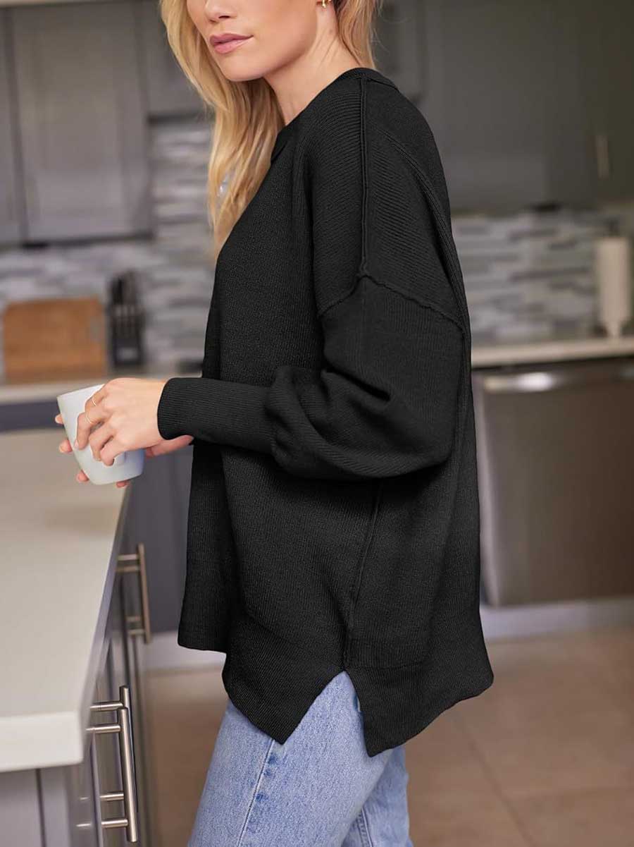 Crew Neck Batwing Long Sleeve Sweater