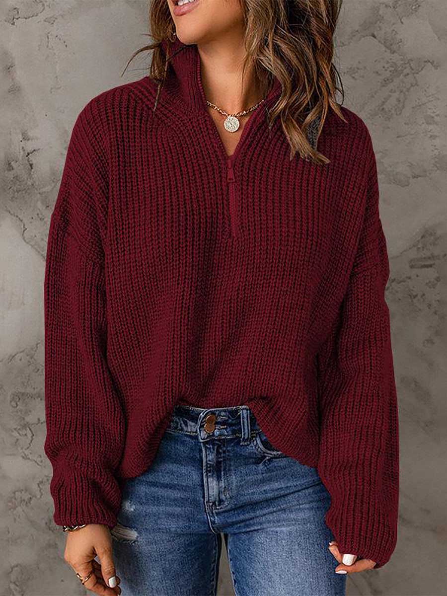 Lunimesd High Neck Zipper Loose Sweater