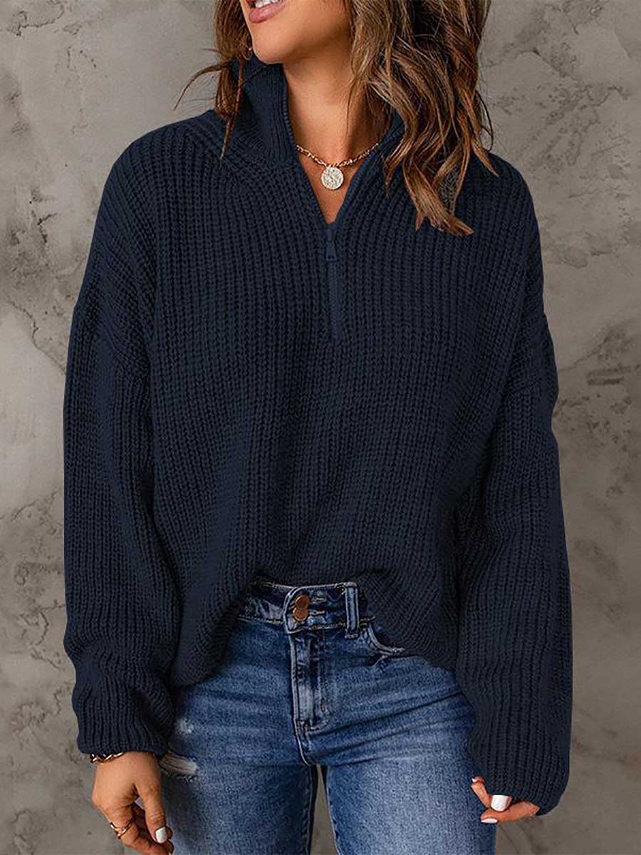 Lunimesd High Neck Zipper Loose Sweater