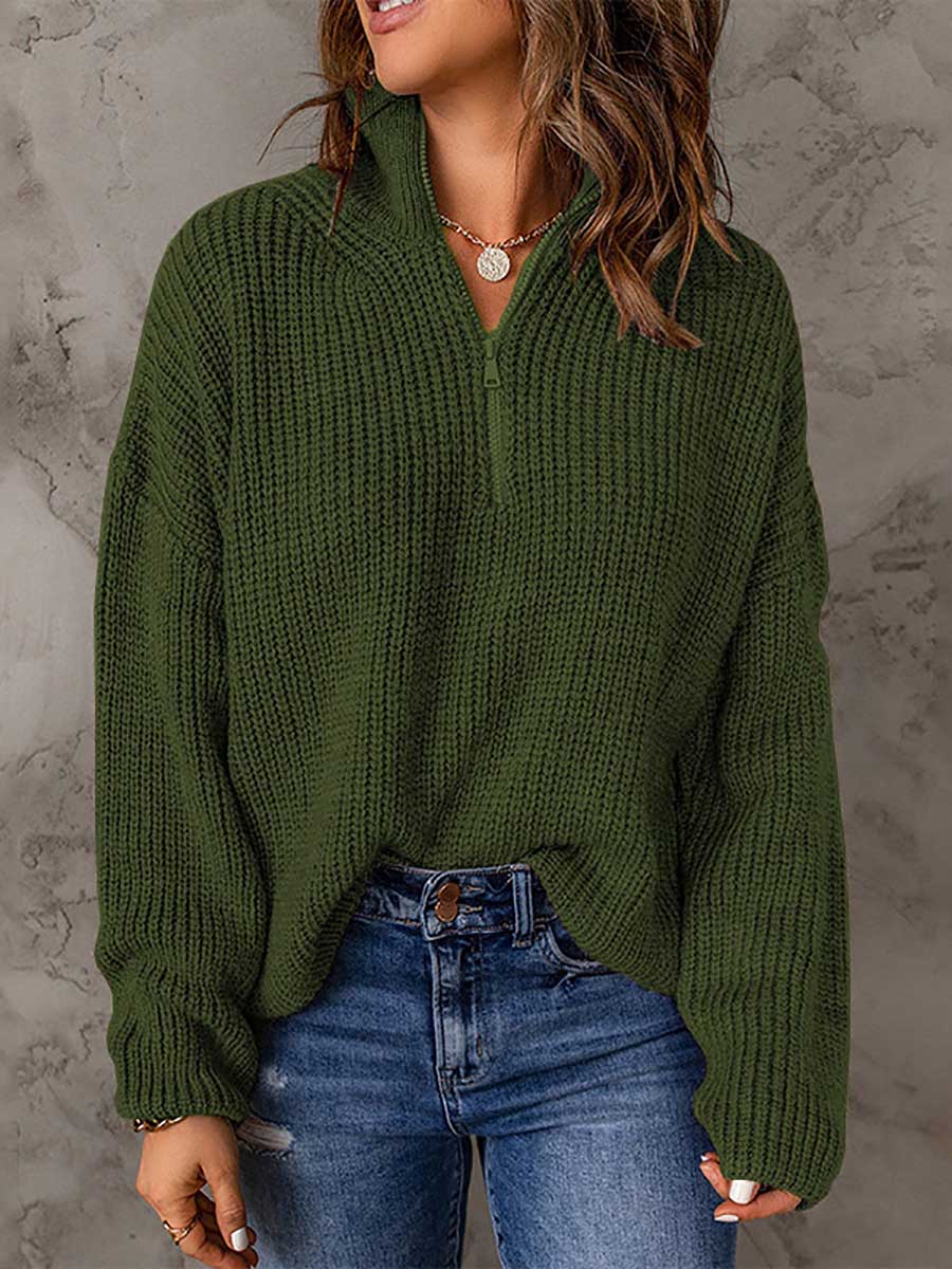 Lunimesd High Neck Zipper Loose Sweater