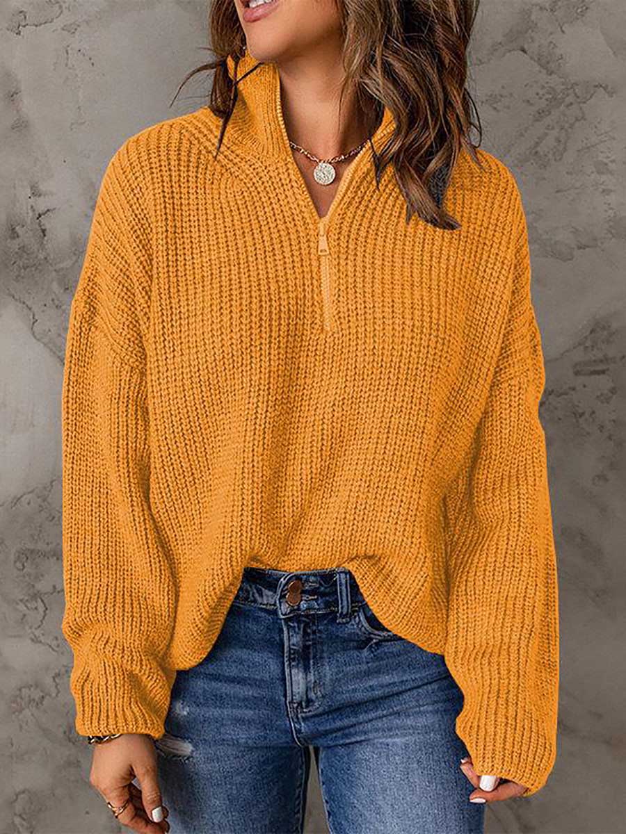 Lunimesd High Neck Zipper Loose Sweater
