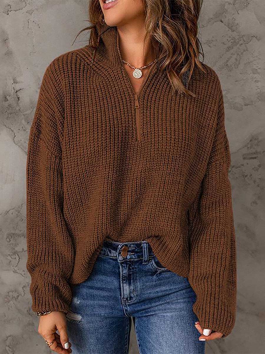 Lunimesd High Neck Zipper Loose Sweater