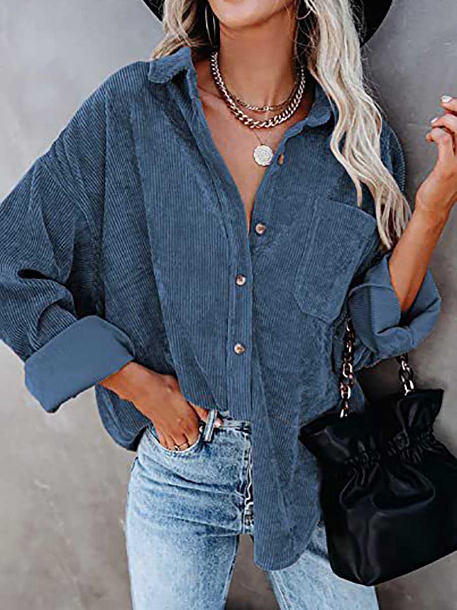 Corduroy Lapel Button Down Shirt