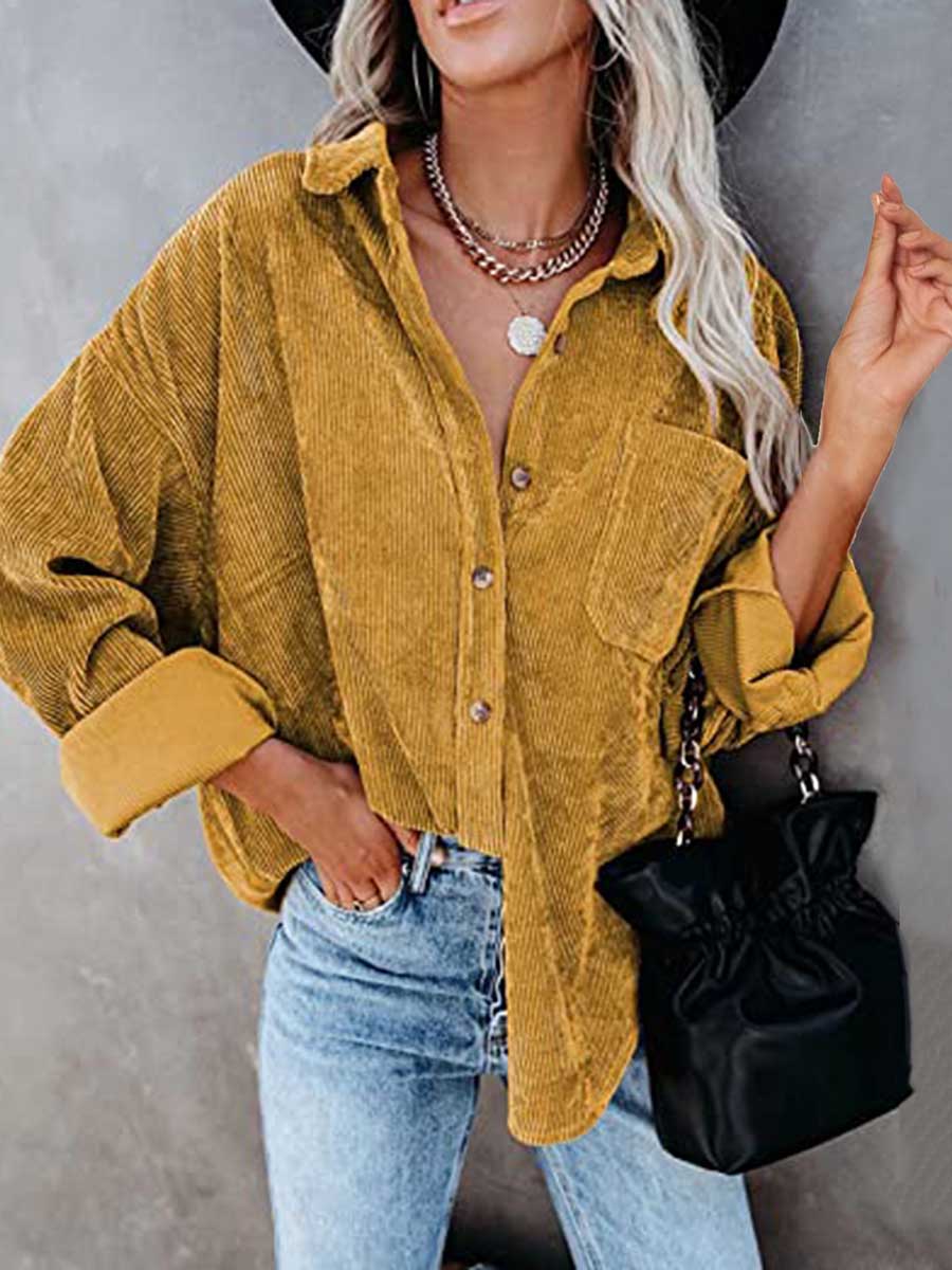 Lunimesd Corduroy Lapel Button Down Shirt