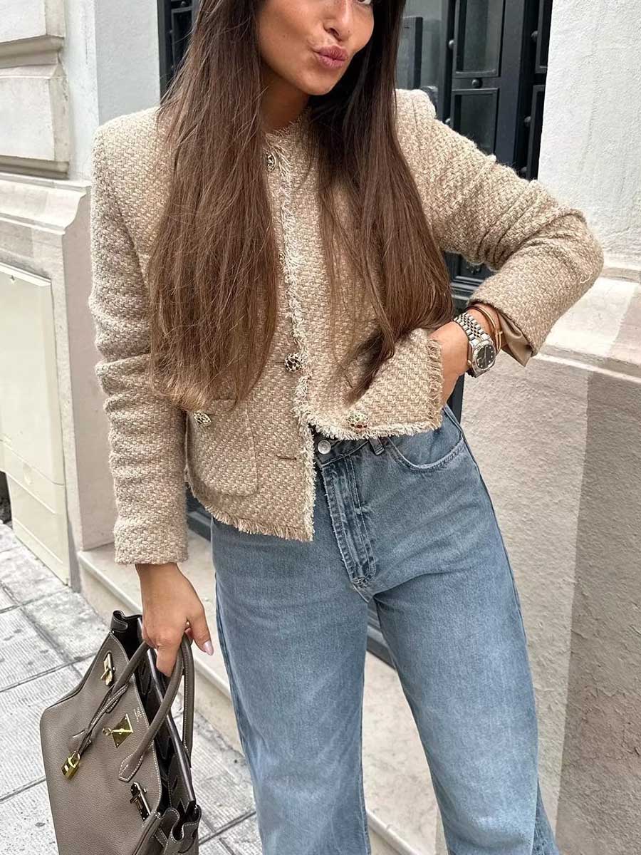 Lunimesd Metal Buttoned Chunky Jacket Top