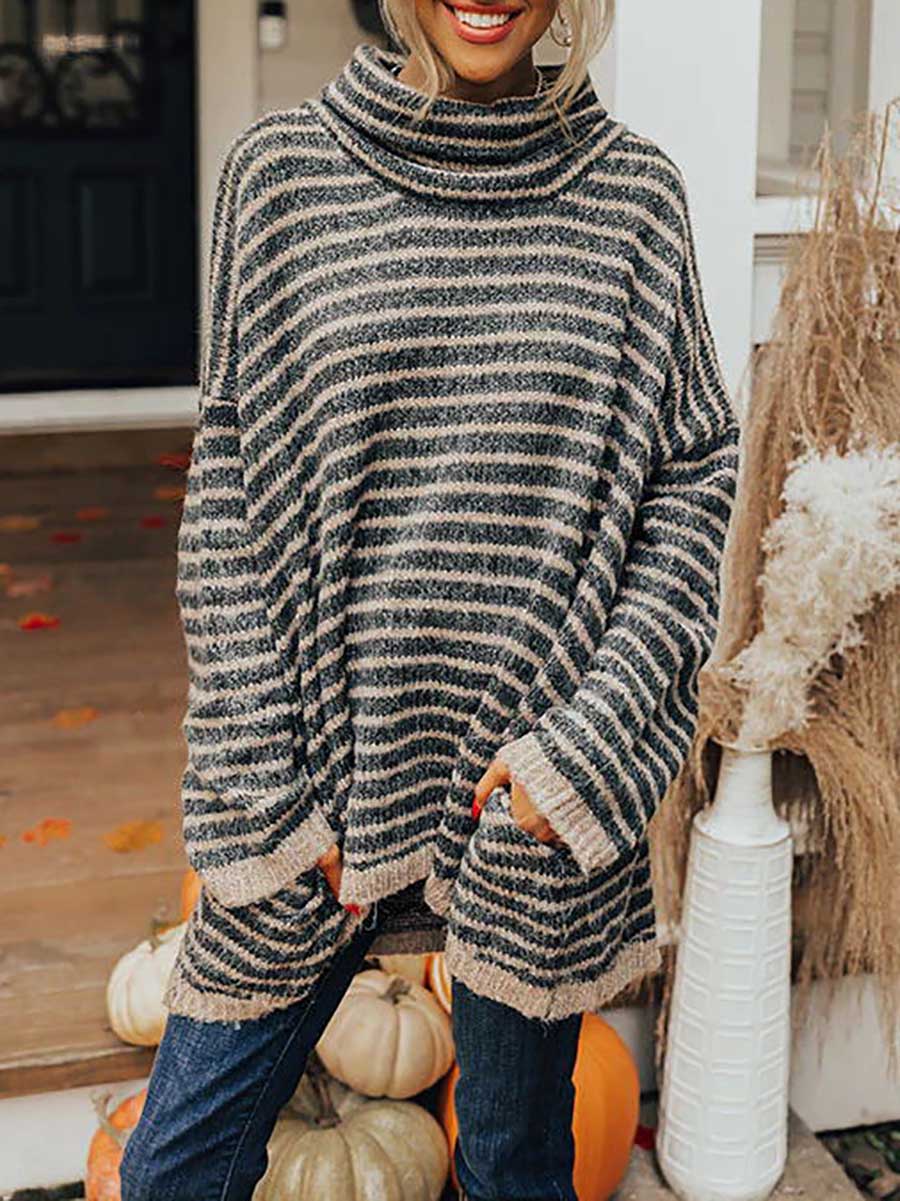 Lunimesd Loose Pullover Striped Sweater Knit Sweater