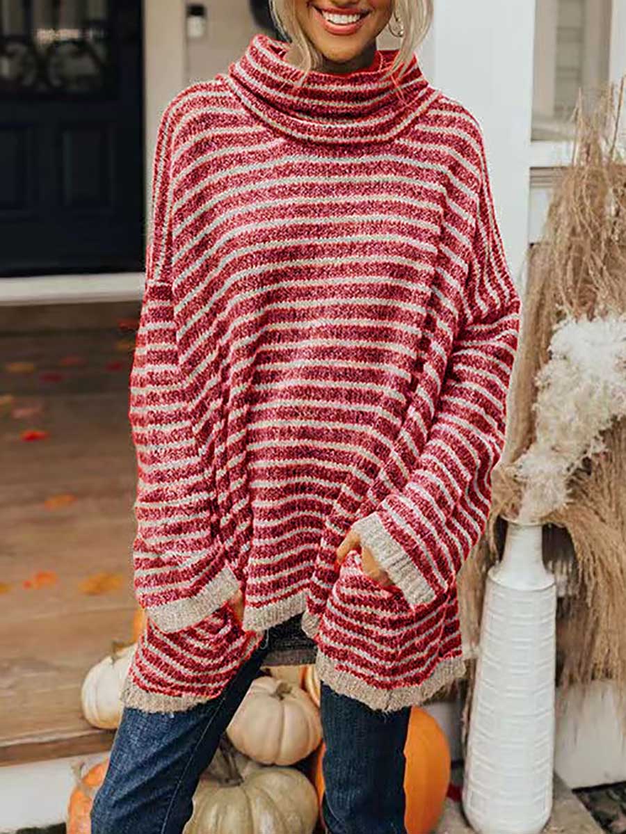 Lunimesd Loose Pullover Striped Sweater Knit Sweater