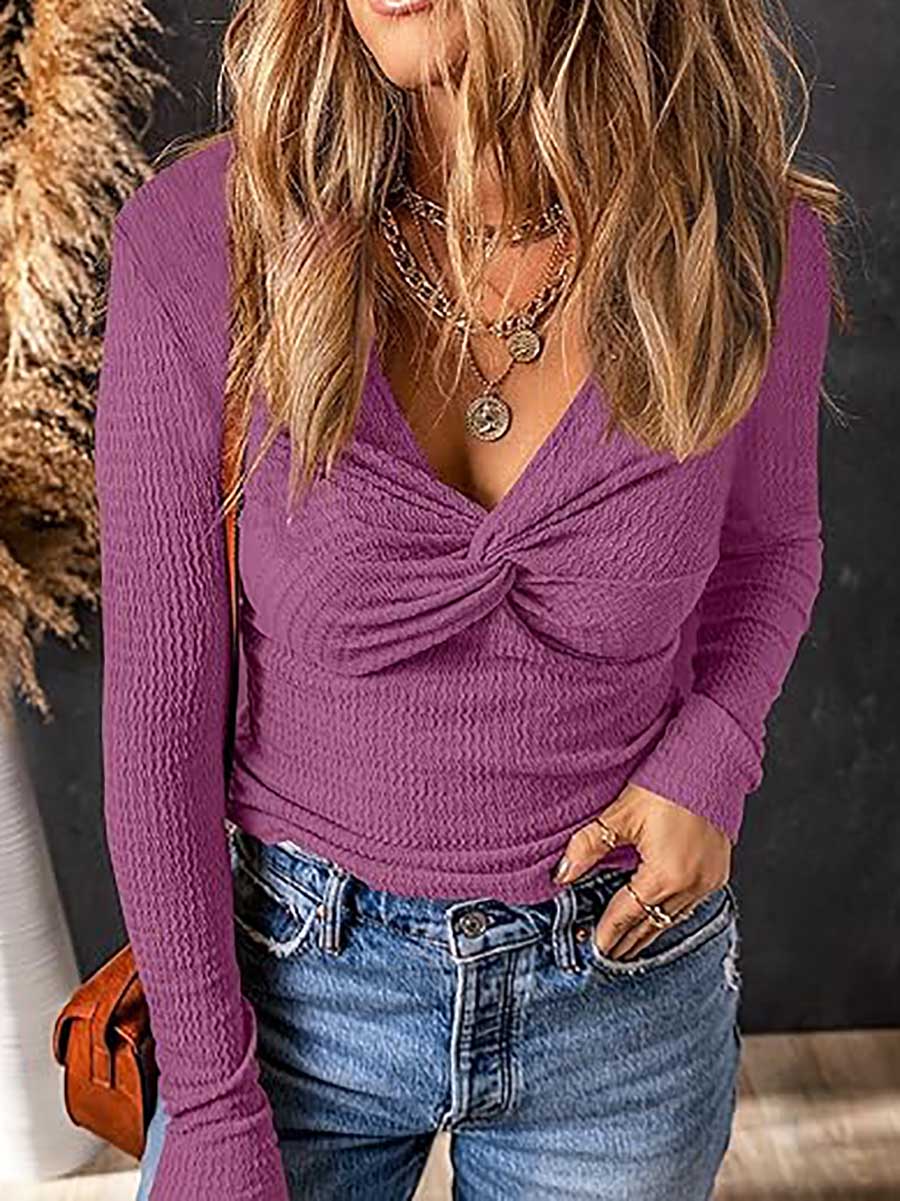 Lunimesd Twisted V-Neck Sweater Knit Top