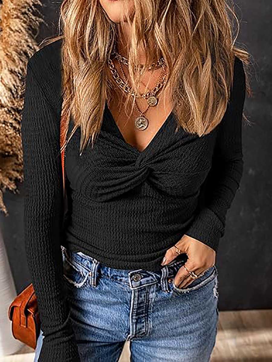 Lunimesd Twisted V-Neck Sweater Knit Top