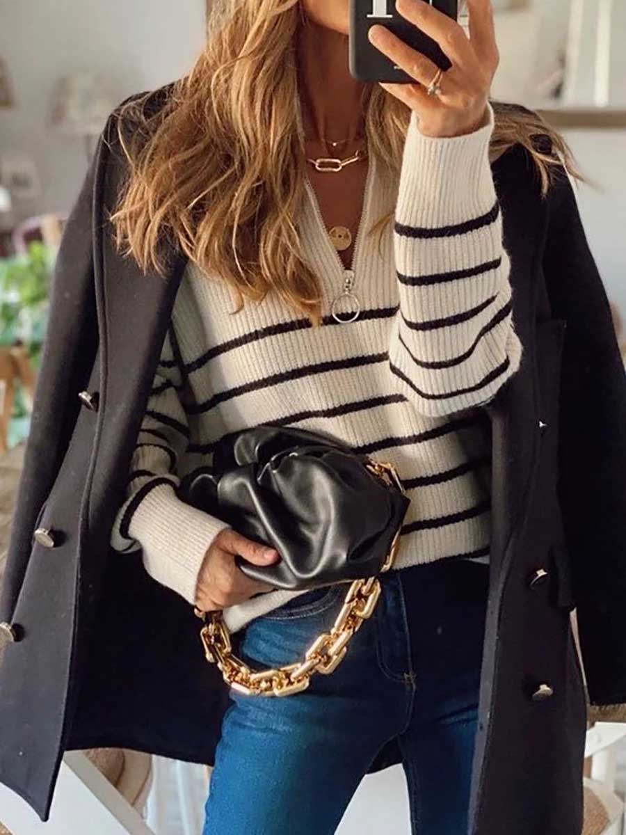 Lunimesd Striped Colorblock Long Sleeve Knit Top