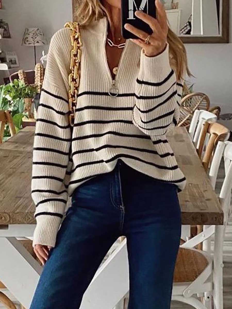 Lunimesd Striped Colorblock Long Sleeve Knit Top