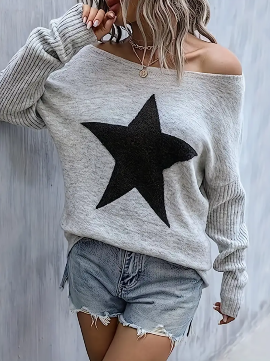 Lunimesd Star Pattern Crew Neck Pullover Sweater