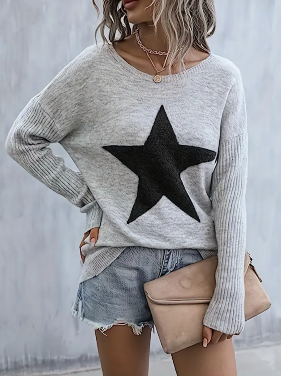 Lunimesd Star Pattern Crew Neck Pullover Sweater