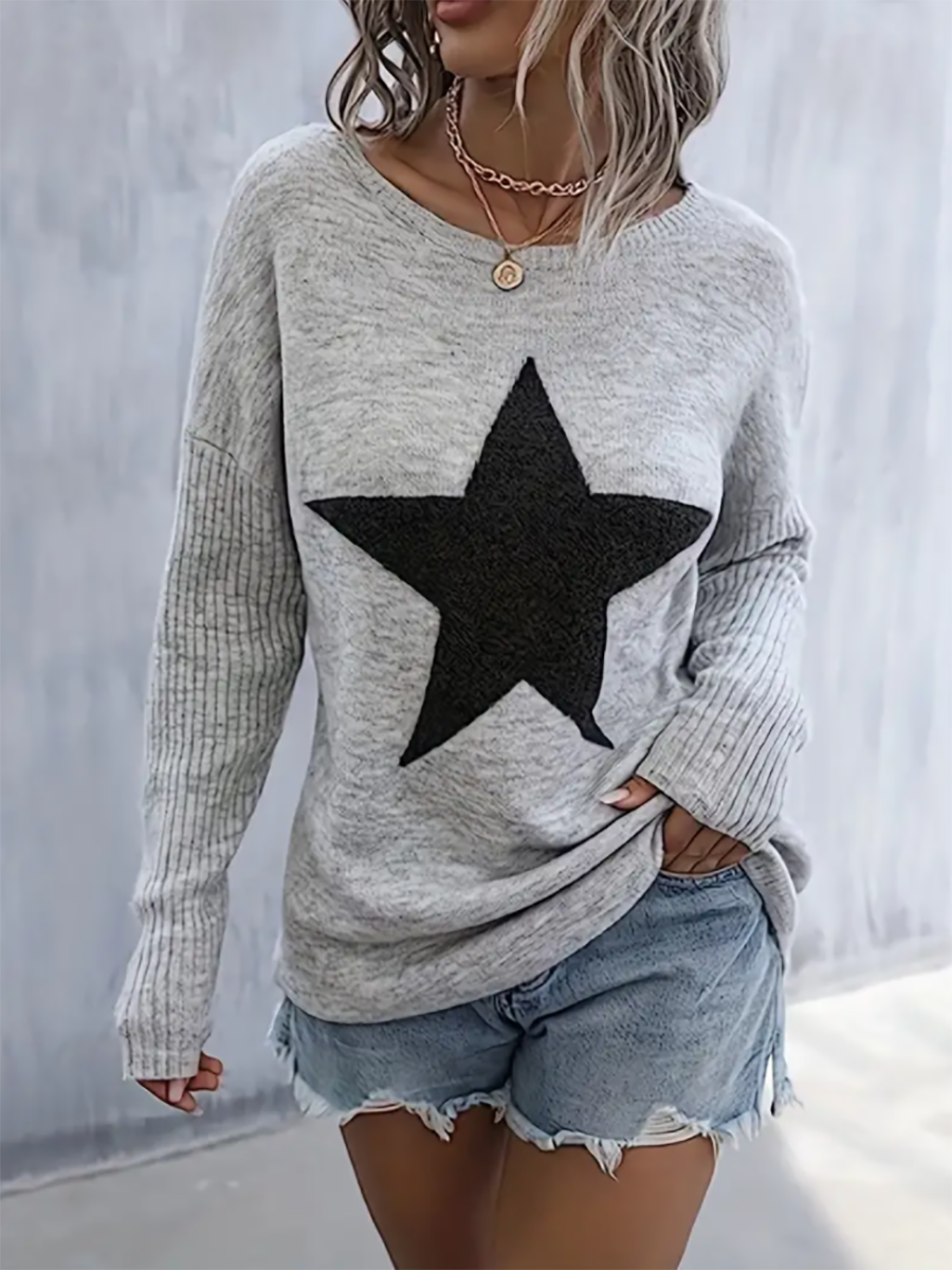 Lunimesd Star Pattern Crew Neck Pullover Sweater