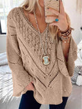 Lunimesd Loose Long Sleeve Cutout V-Neck Sweater