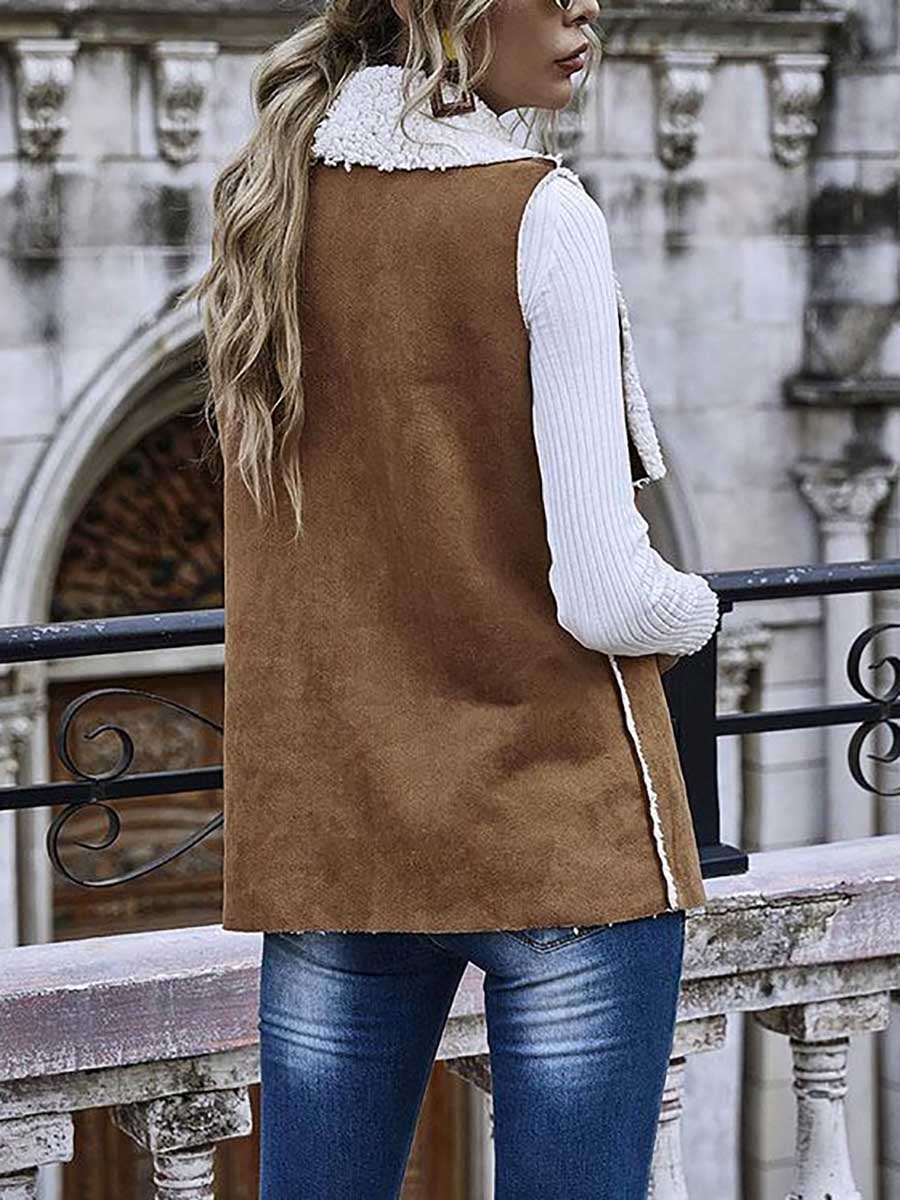 Lunimesd Sleeveless Large Lapel Suede Vest