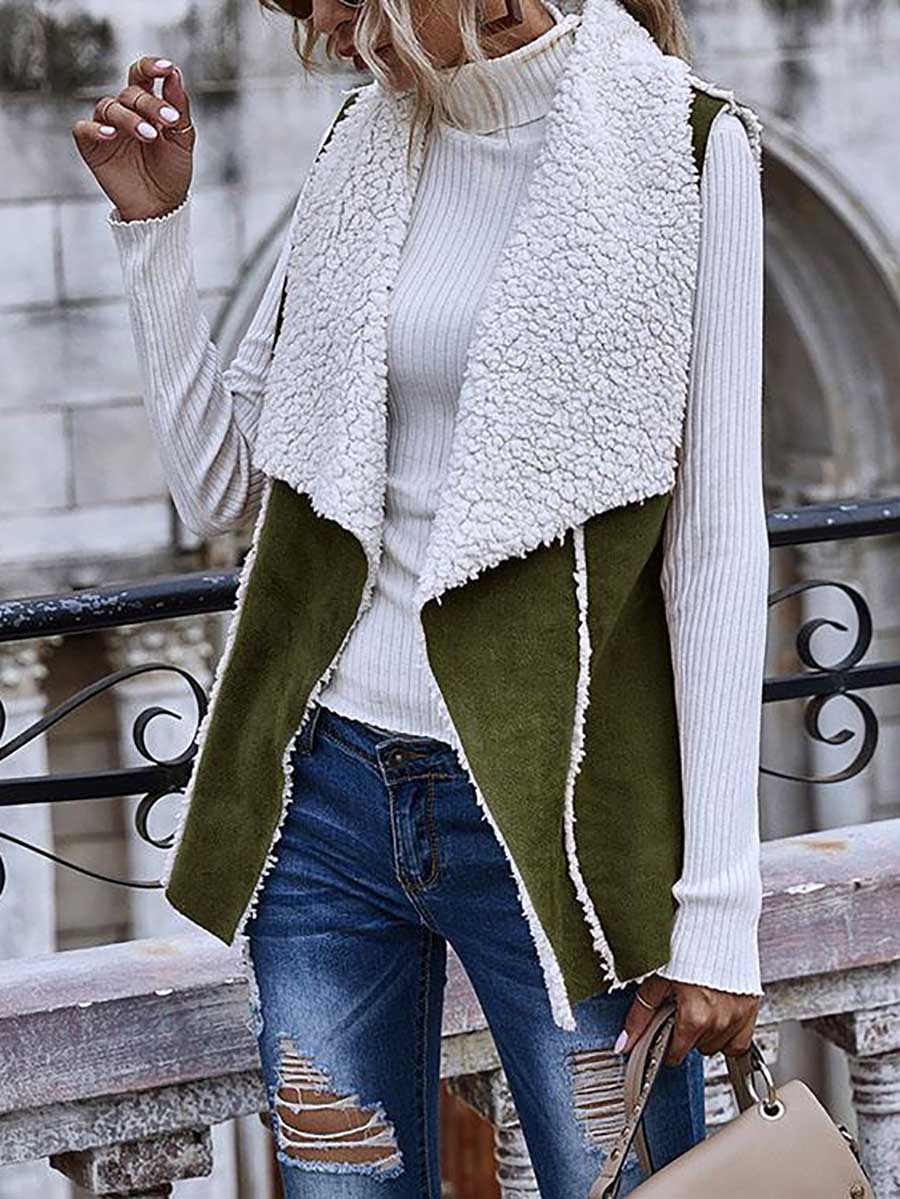 Lunimesd Sleeveless Large Lapel Suede Vest