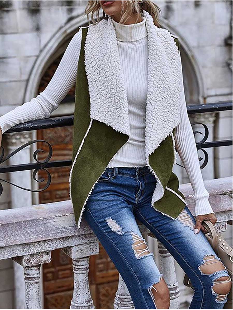 Lunimesd Sleeveless Large Lapel Suede Vest