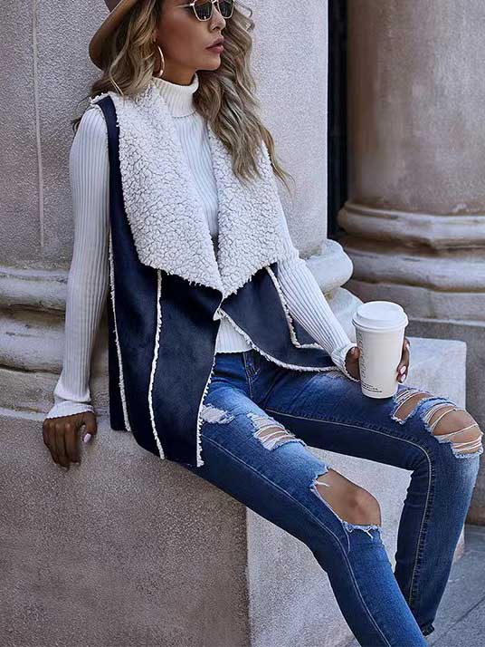 Lunimesd Sleeveless Large Lapel Suede Vest