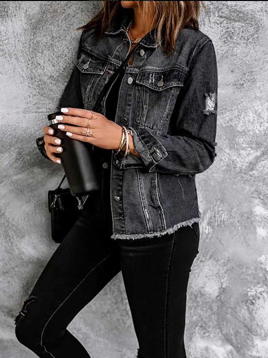 Lunimesd Ripped Denim Long Sleeve Shirt