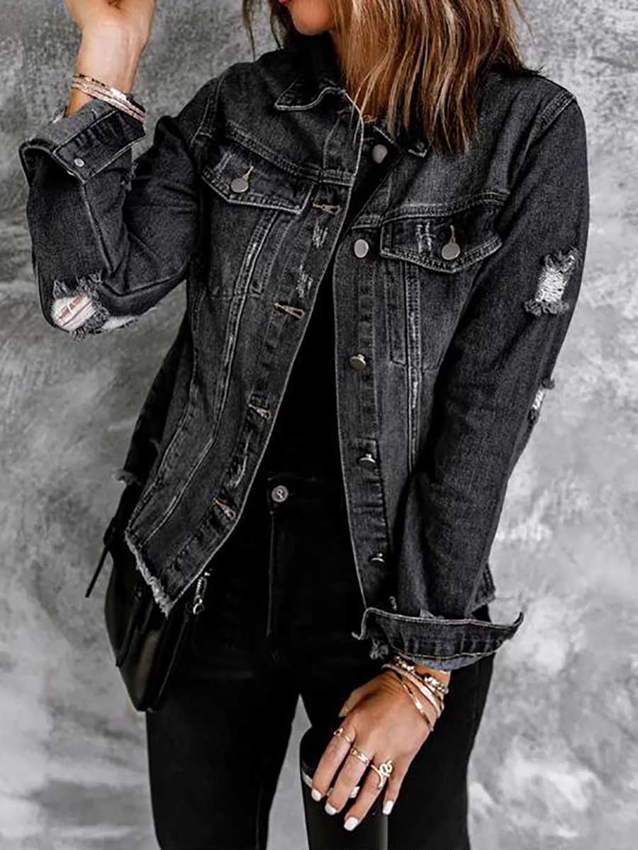 Lunimesd Ripped Denim Long Sleeve Shirt