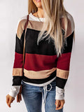 Lunimesd Drawstring Sweater Crew Neck Striped Pullover